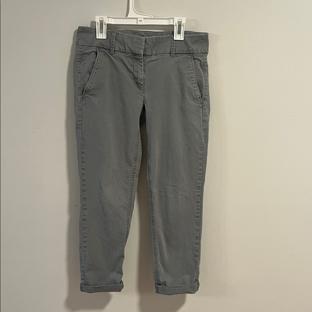 LOFT Gray Ankle Pants Women’s 2 Cropped Cuffed Hem Stretch Chino Casual Preppy